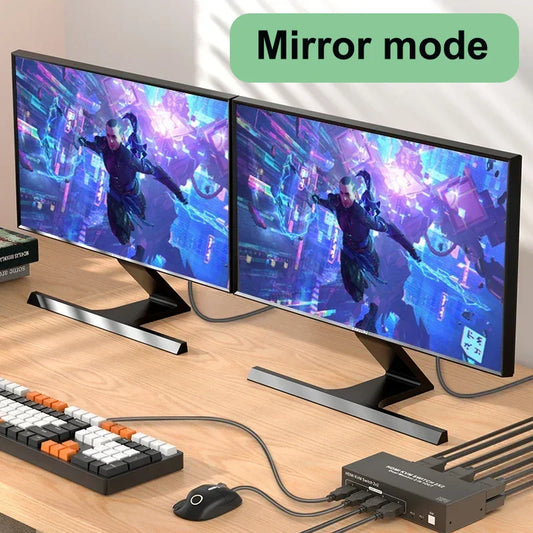 Dual Monitor 4K KVM Switch (2 PCs, One Keyboard & Mouse)