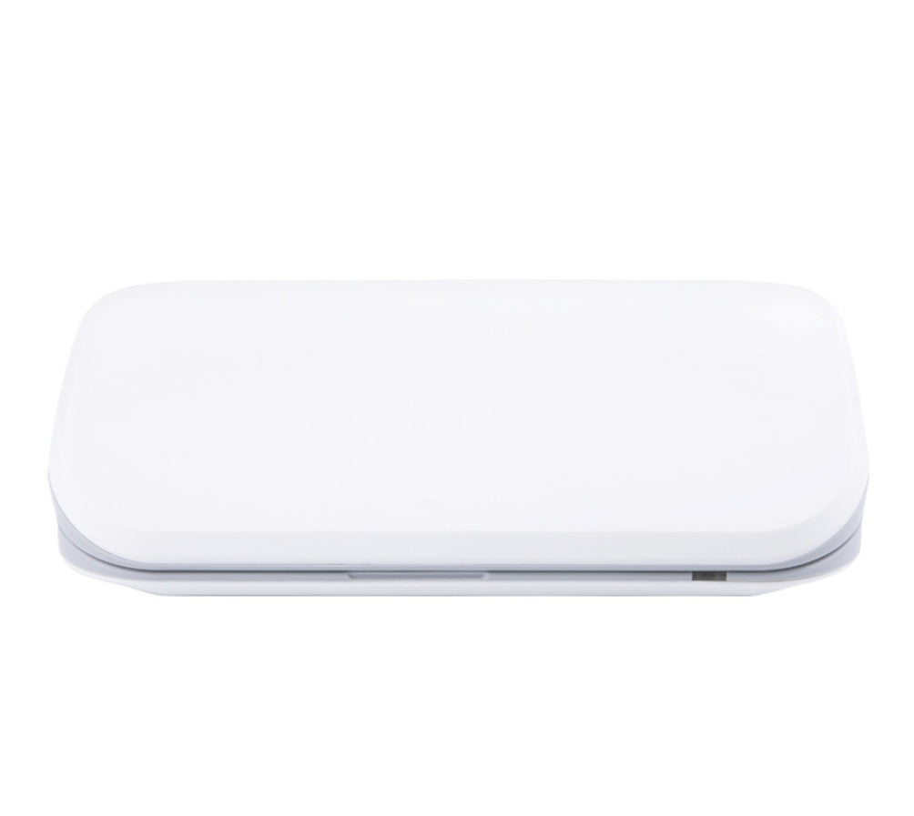 Closed white UV Phone Sanitizer Box with sleek, minimalist design for portable disinfection uv phone sanitizer box end