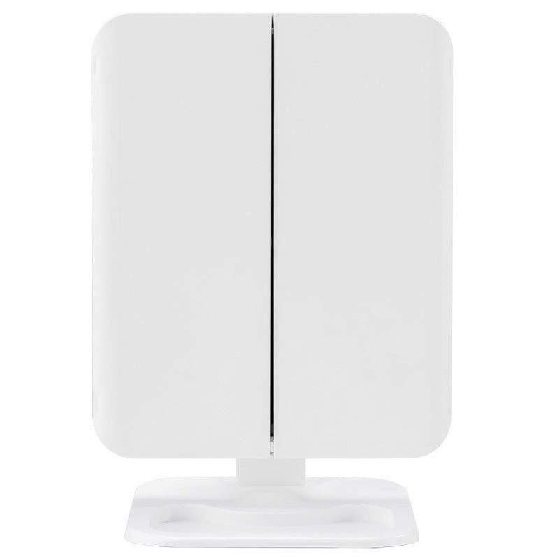 Closed LED Vanity Makeup Mirror with sleek white exterior, compact and stylish for travel or vanity storage.