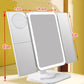 LED Vanity Makeup Mirror with dual magnification zones and full size specs, designed for detailed cosmetic application.