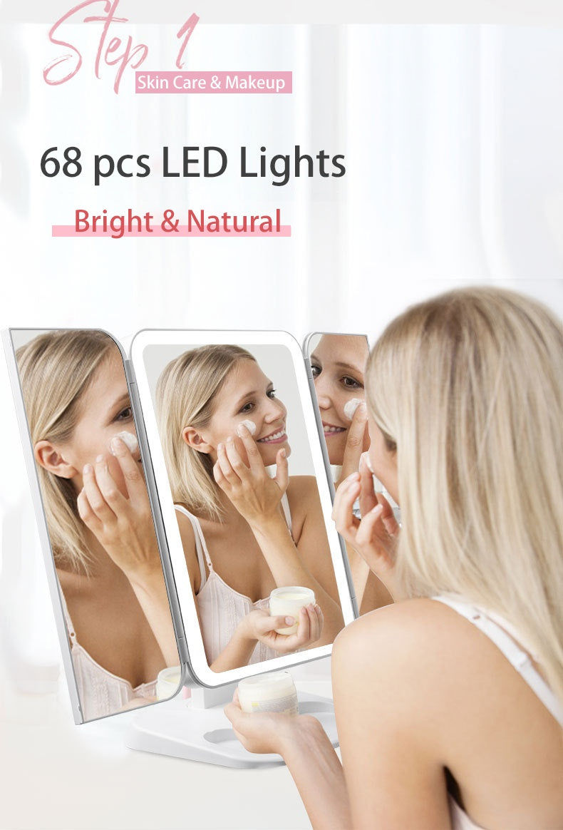 Best lighted vanity makeup mirror with 68 bright natural LEDs, perfect for skincare and makeup application in any lighting condition.