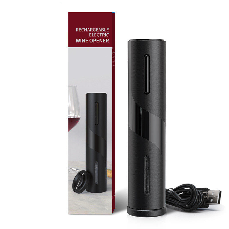 Electric Wine Bottle Opener with USB cable and packaging, ideal for modern wine lovers seeking convenience and style.