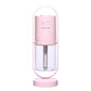 Pink USB Mini Humidifier with transparent tank and dual-button control, compact and rechargeable for home use.