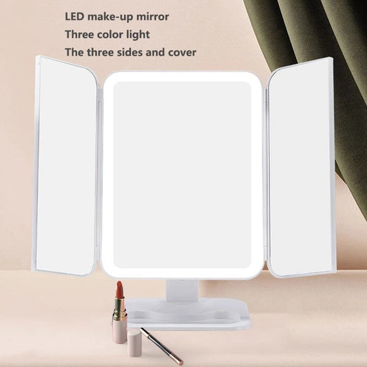 LED Vanity Makeup Mirror with tri-fold design and 68 LED lights, ideal for precise cosmetic application and skincare routines.