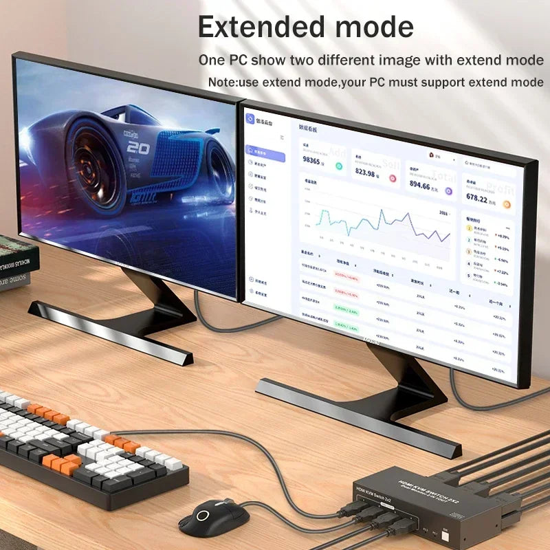 Dual Monitor 4K KVM Switch (2 PCs, One Keyboard & Mouse)