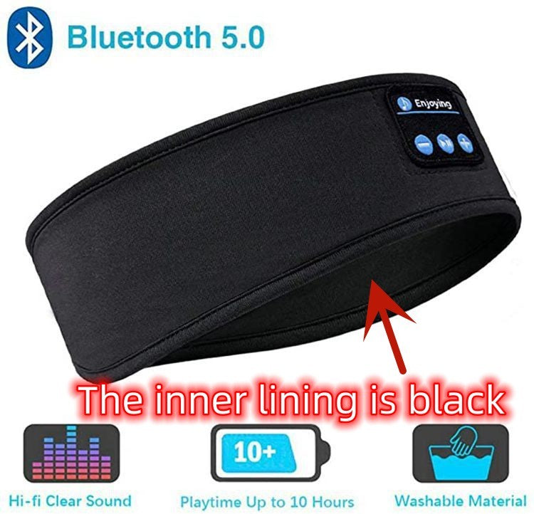 Black Bluetooth 5.0 Sleep Headphones Headband with hi-fi sound, 10+ hour playtime, and washable material for nighttime comfort.
