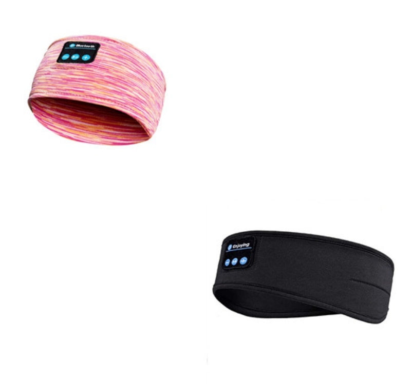 Two Bluetooth Sleep Headphones Headbands in pink and black. Best sleep headphone band for wireless audio and nighttime comfort.