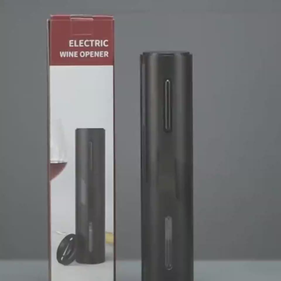 Electric Wine Opener with retail packaging, designed for easy cork removal and stylish wine service.